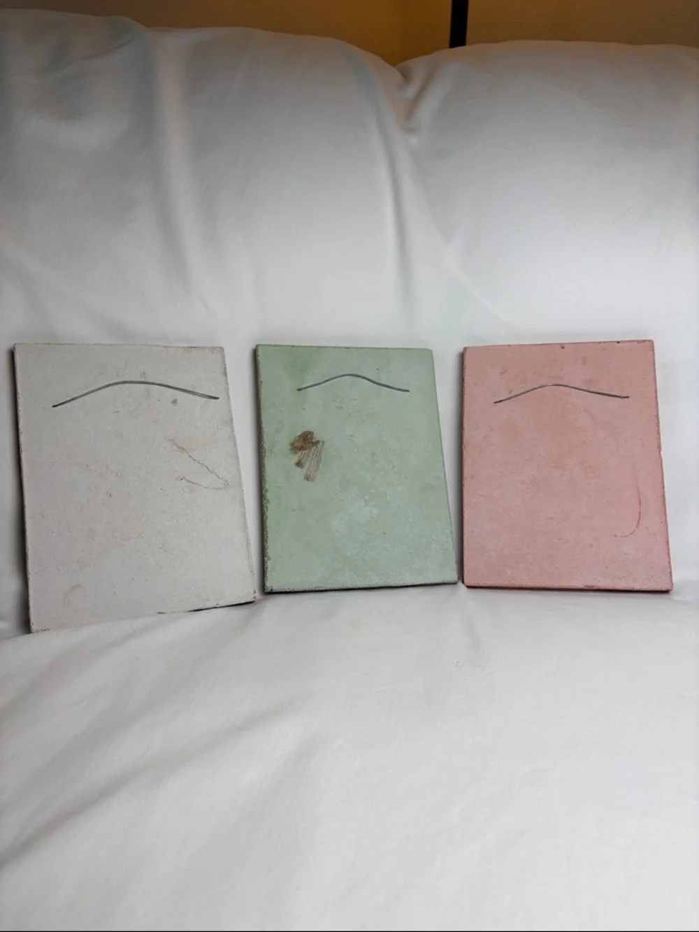 Botanical Relief Tiles Set of 3 Vintage 1990s Richard Abbott Evergreen Pottery